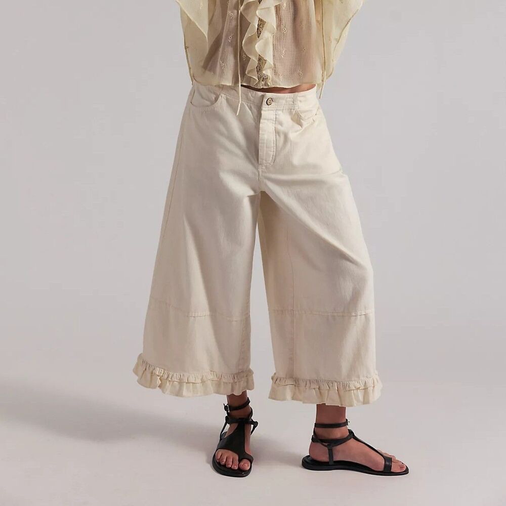 Free People We The Free Love Me Not Bloomer Jeans Pants Wide Leg Cotton S 291294
